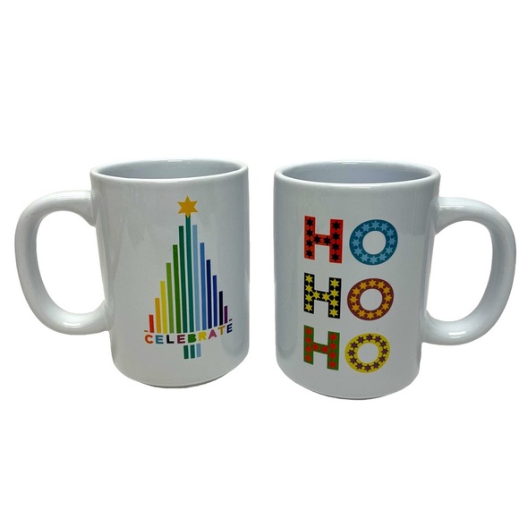 Novogratz 2 Christmas Mugs Celebrate w/ Rainbow Tree & Ho Ho Ho Ho 17.5 oz. Each - Picture 1 of 12